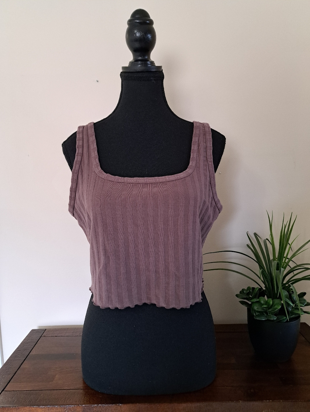 Offline By Aerie Ribbed Square-Neck Crop Tank Top Brown Size Large Summer Casual